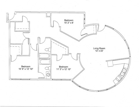 Floor plan for 3 beds, 2 baths, 1594 sqft